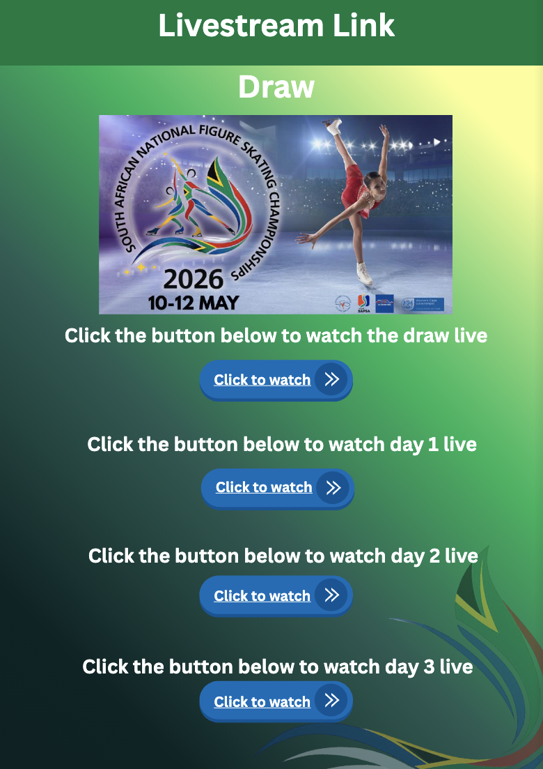 SA Nationals 2026 Livestream — Draw, Day 1 (10 May), Day 2 (11 May), Day 3 (12 May)